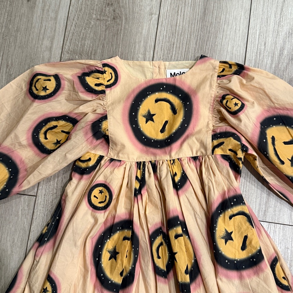 Molo Kids Caly Space Happy AOP Smiley Face Dress 4T - Picture 2 of 8